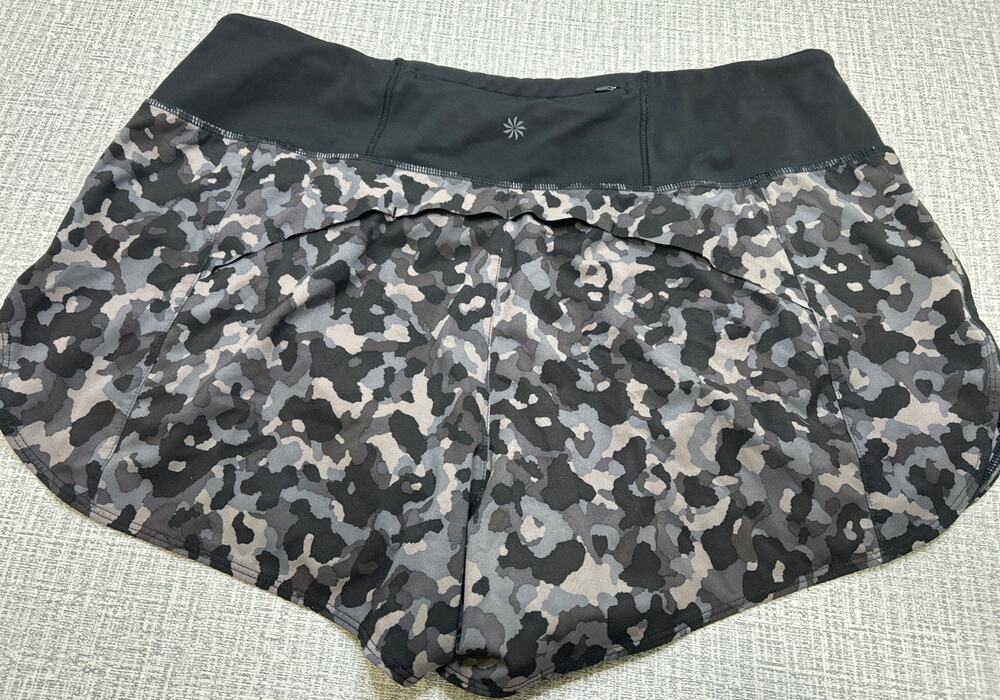 Athleta Women’s Large Black/Gray Camo Printed Mesh Racer Run Short 3" Athletic
